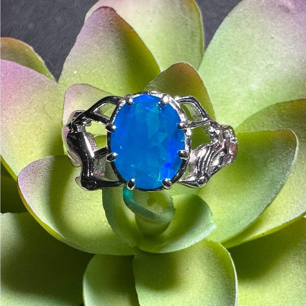 Gorgeous Blue Ethiopian Opal Bird Setting Size 6.5 Sterling Silver Ring